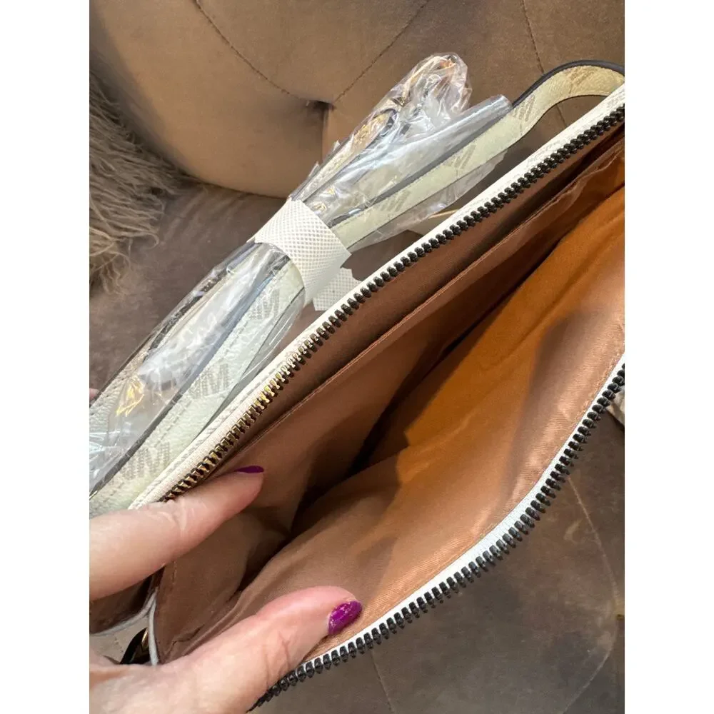 MSRP $50 | NWT Nicole Miller Off White Logo Crossbody Bag w/ Pouch Gold Hardware